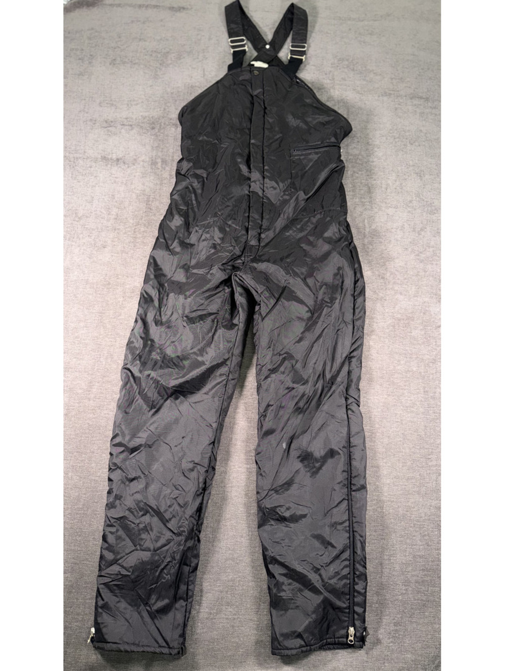 Black Nylon Snow Bib Overalls with Adjustable Straps, Medium Tall